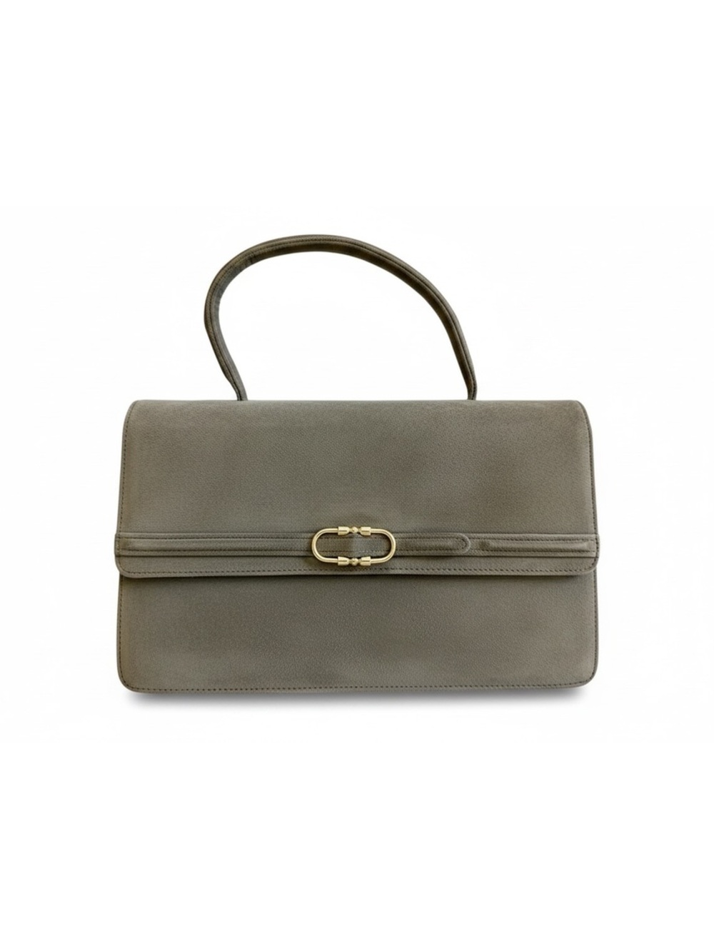 Vintage Gray Suede Bag with Gold Accent